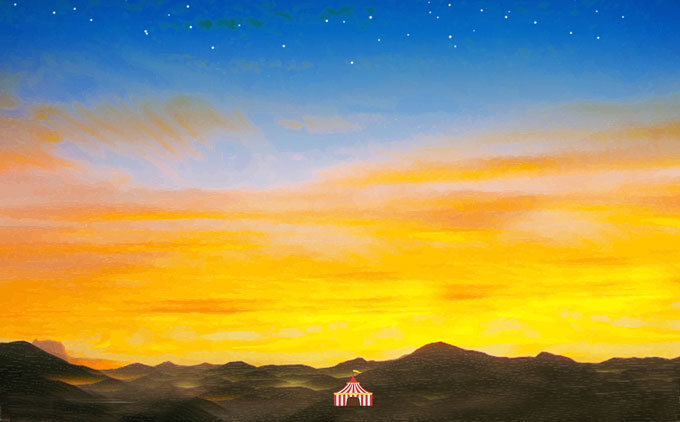 夕焼けとサーカステント